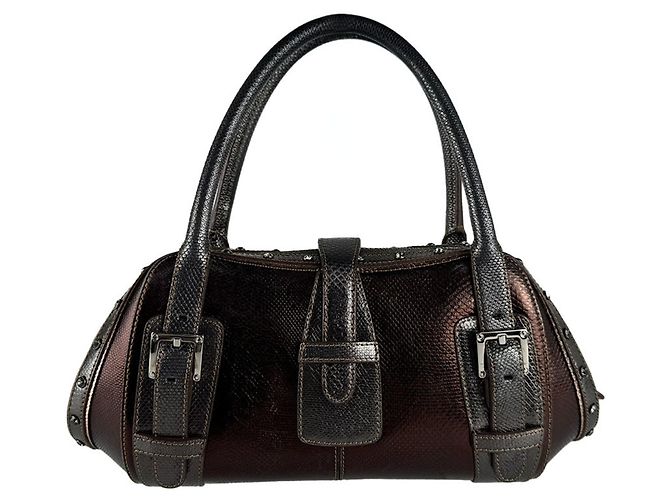 Borsa a mano Loewe in pelle marrone e grigia - vista 3