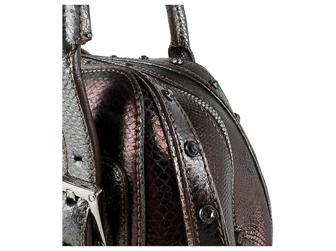 Borsa a mano Loewe in pelle marrone e grigia - vista 5