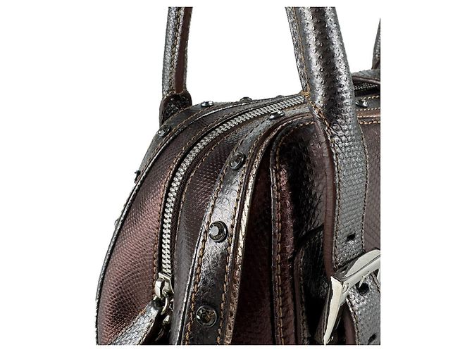 Borsa a mano Loewe in pelle marrone e grigia - vista 6