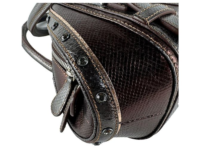 Borsa a mano Loewe in pelle marrone e grigia - vista 8