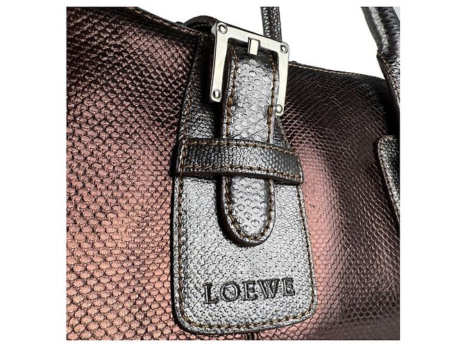 Borsa a mano Loewe in pelle marrone e grigia - vista 9