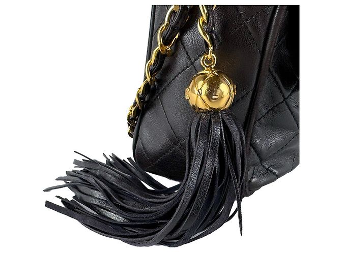 Borsa a tracolla Chanel in pelle d'agnello nera Nero - vista 10