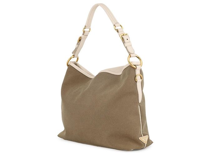Jacquard Bolsa de Ombro Prada Khaki e White Branco Caqui - vista 2
