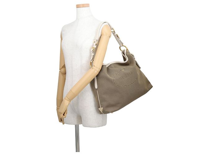 Jacquard Bolsa de Ombro Prada Khaki e White Branco Caqui - vista 4