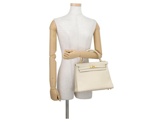 Hermès Borsa Hermes Kelly 28 in pelle Taurillon Clemence Craie - vista 4