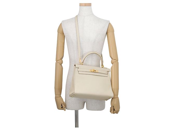 Hermès Borsa Hermes Kelly 28 in pelle Taurillon Clemence Craie - vista 5