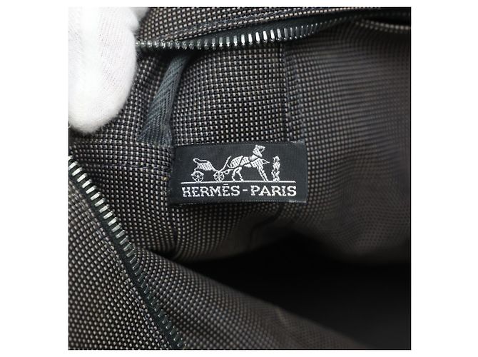Hermès Borsa Tote Hermes in nylon grigio Marrone - vista 16