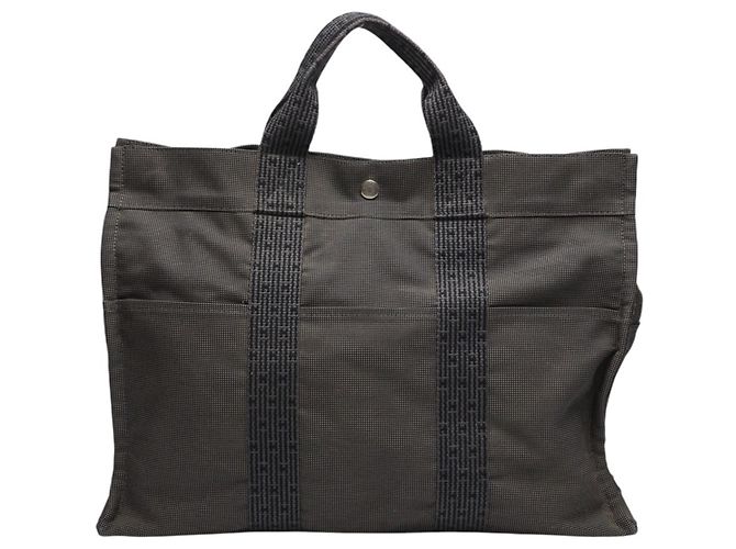 Hermès Borsa Tote Hermes in nylon grigio Marrone - vista 2