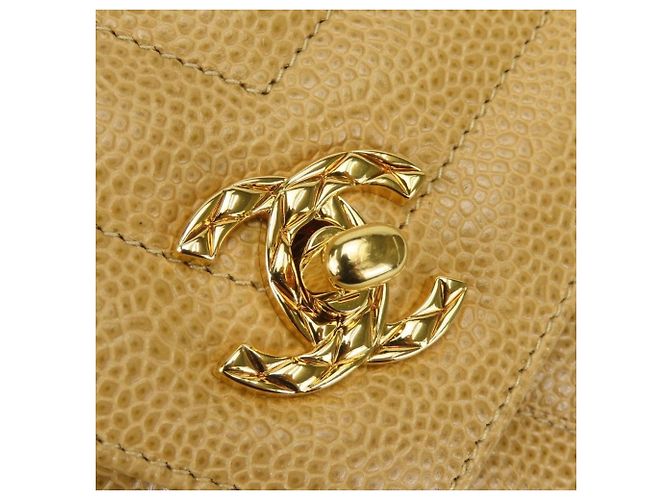 Borsa a tracolla Chanel in vitello grana Beige Gold D'oro - vista 10