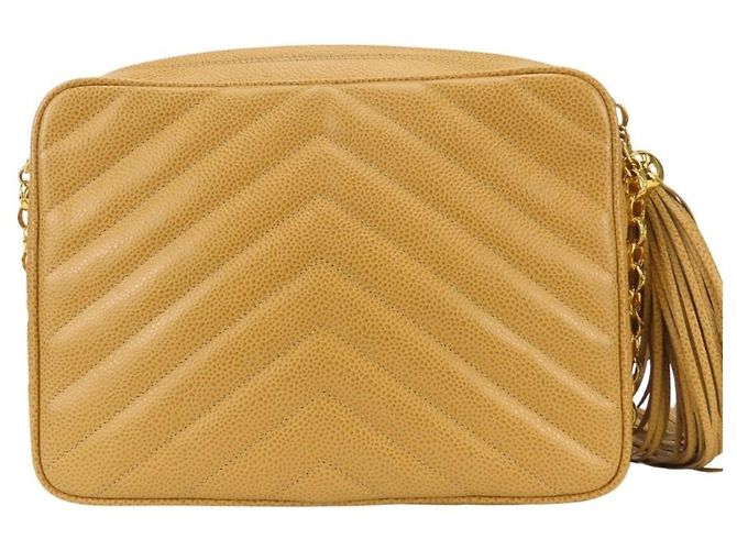 Borsa a tracolla Chanel in vitello grana Beige Gold D'oro - vista 5