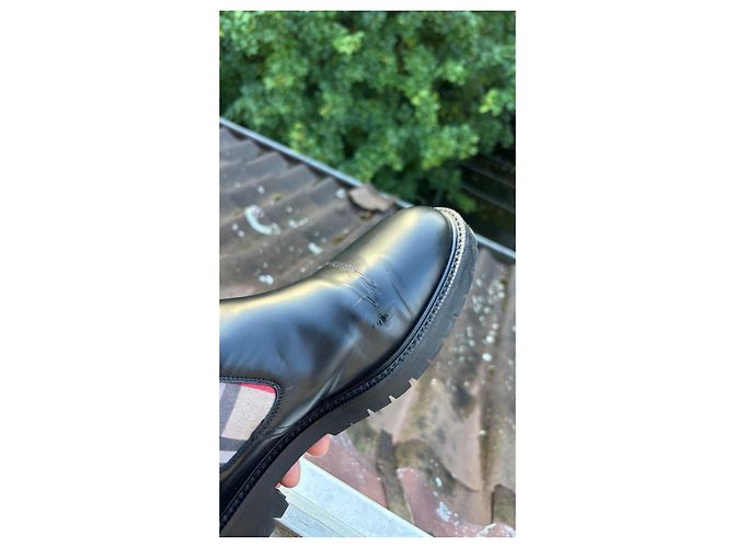 Stivaletti Chelsea in pelle nera con Burberry Check Nero - vista 11