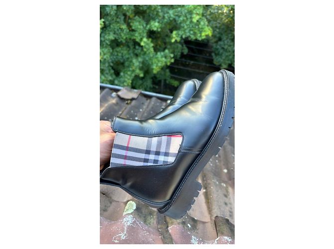 Stivaletti Chelsea in pelle nera con Burberry Check Nero - vista 8