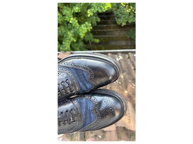 Scarpe stringate in pelle e denim Louis Vuitton Nero Blu - vista 2