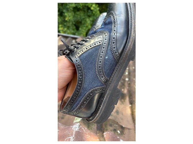 Scarpe stringate in pelle e denim Louis Vuitton Nero Blu - vista 3