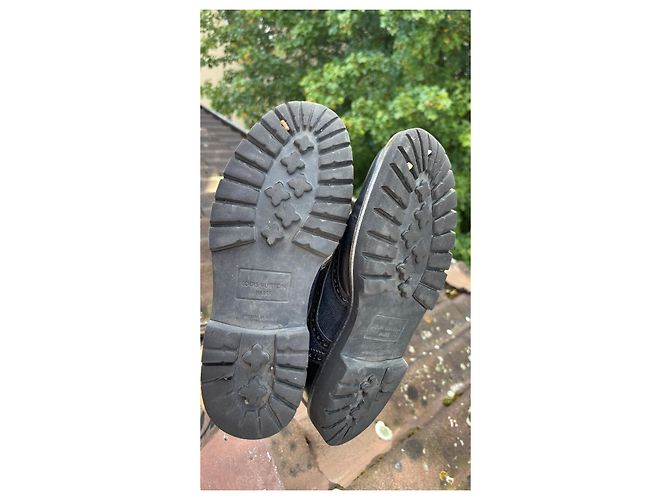 Scarpe stringate in pelle e denim Louis Vuitton Nero Blu - vista 4