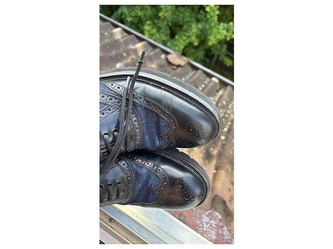 Scarpe stringate in pelle e denim Louis Vuitton Nero Blu - vista 6