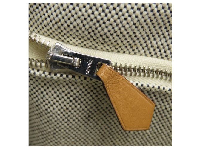 Hermès Borsa Tote Hermes Gray Cotton Canvas New Fourre-Tout MM Marrone - vista 18