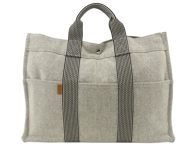 Hermès Borsa Tote Hermes Gray Cotton Canvas New Fourre-Tout MM Marrone - vista 2