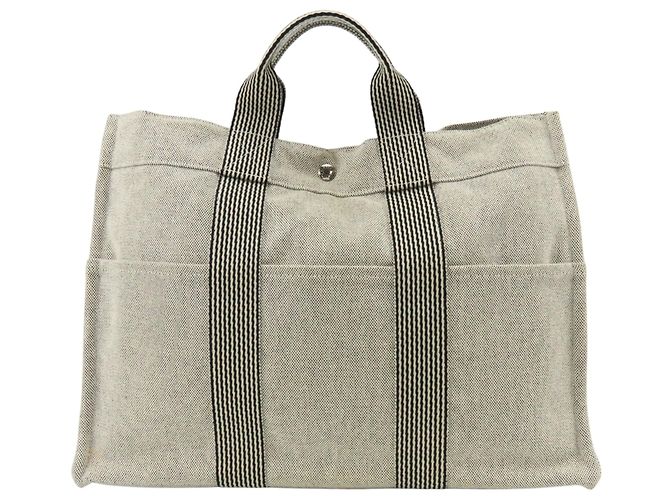 Hermès Borsa Tote Hermes Gray Cotton Canvas New Fourre-Tout MM Marrone - vista 4