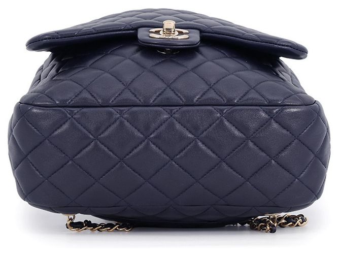 Mochila de cordón Chanel Matelassé en piel de cordero Azul marino - vista 3