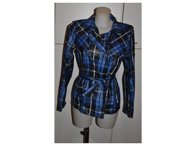 Les Copains Blue Checked Belted Technical Jacket Black White - view 2