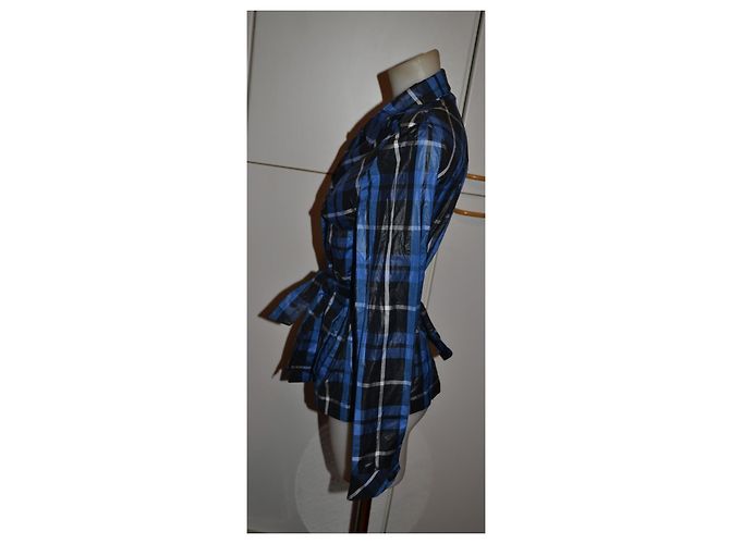 Les Copains Blue Checked Belted Technical Jacket Black White - view 3