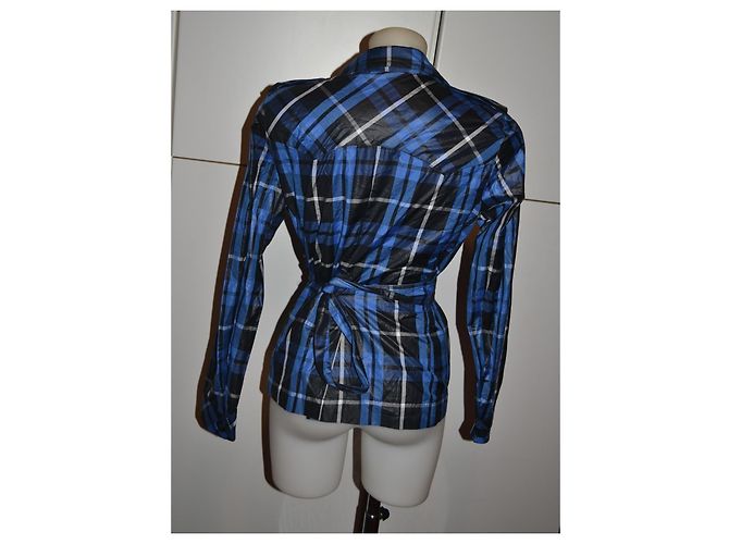 Les Copains Blue Checked Belted Technical Jacket Black White - view 4