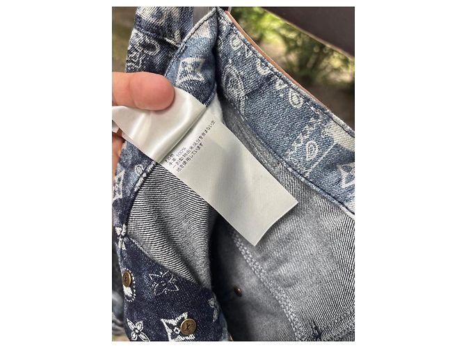 Pantaloncini in denim Louis Vuitton Monogram Bandana Bianco Blu - vista 14