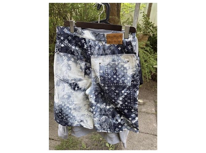 Pantaloncini in denim Louis Vuitton Monogram Bandana Bianco Blu - vista 2