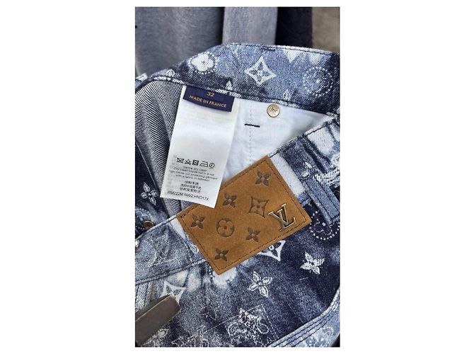 Pantaloncini in denim Louis Vuitton Monogram Bandana Bianco Blu - vista 3