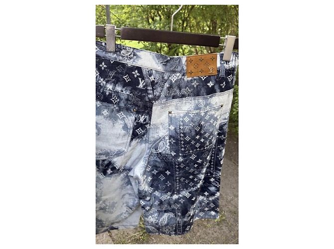 Pantaloncini in denim Louis Vuitton Monogram Bandana Bianco Blu - vista 4