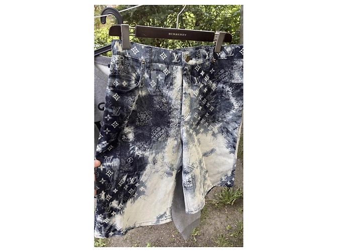 Pantaloncini in denim Louis Vuitton Monogram Bandana Bianco Blu - vista 5
