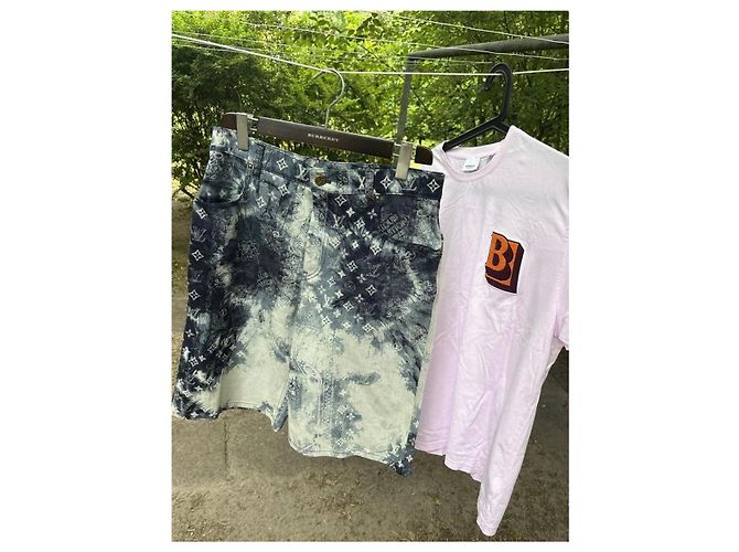 Pantaloncini in denim Louis Vuitton Monogram Bandana Bianco Blu - vista 6