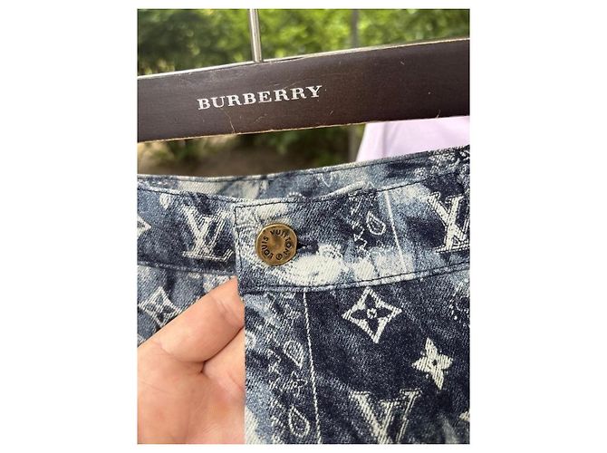 Pantaloncini in denim Louis Vuitton Monogram Bandana Bianco Blu - vista 7