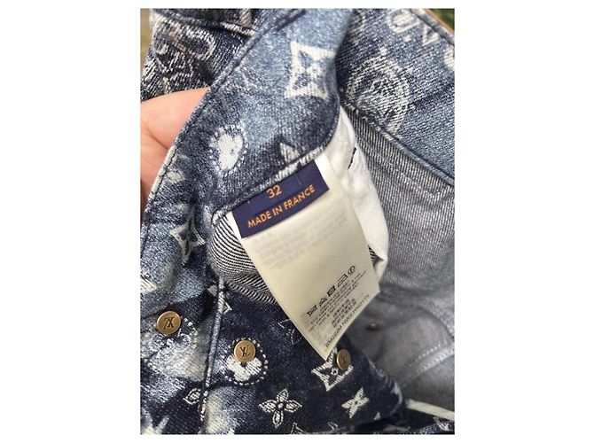 Pantaloncini in denim Louis Vuitton Monogram Bandana Bianco Blu - vista 8