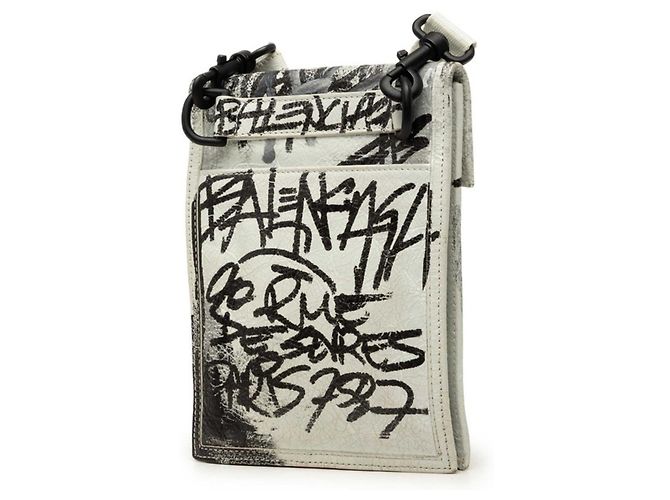 Borsa a tracolla Balenciaga Graffiti Explorer Nero Bianco - vista 2