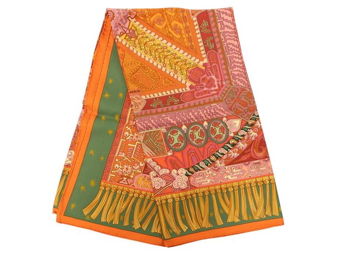 Silk In Hermès Foulard Hermes Carre 90 Flying Carpet Multicolore Arancione - vista 2