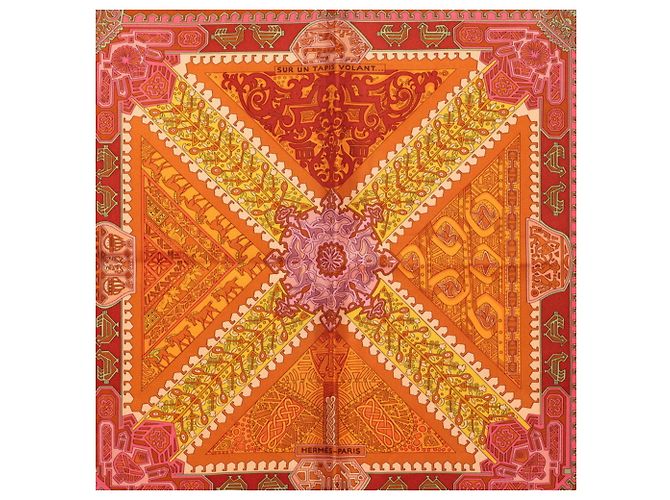 Silk In Hermès Foulard Hermes Carre 90 Flying Carpet Multicolore Arancione - vista 3