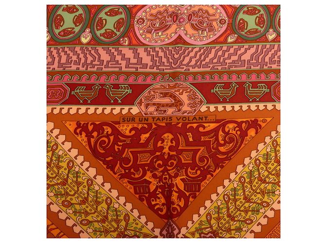 Silk In Hermès Foulard Hermes Carre 90 Flying Carpet Multicolore Arancione - vista 4