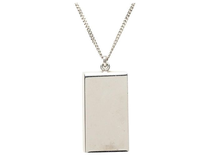 Louis Vuitton Damier Collier Plaque Logo Plate Chain Pendant Necklace Silber - Ansicht 2
