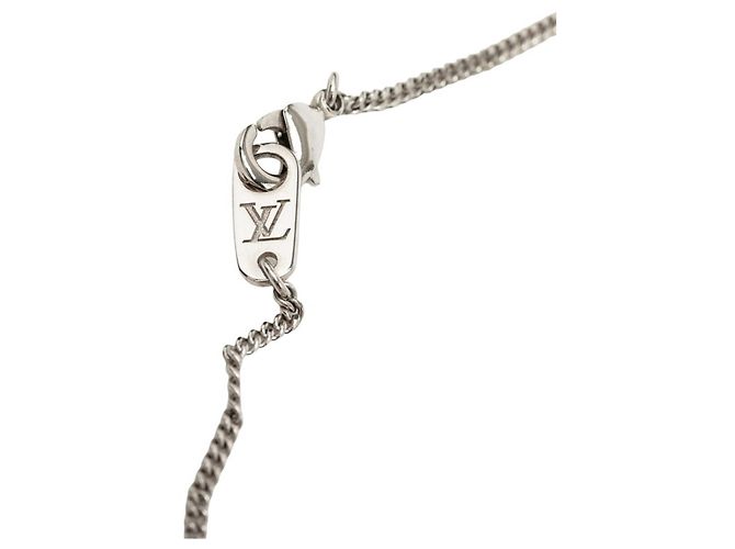 Louis Vuitton Damier Collier Plaque Logo Plate Chain Pendant Necklace Silber - Ansicht 4
