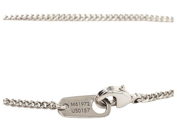 Louis Vuitton Damier Collier Plaque Logo Plate Chain Pendant Necklace Silber - Ansicht 6