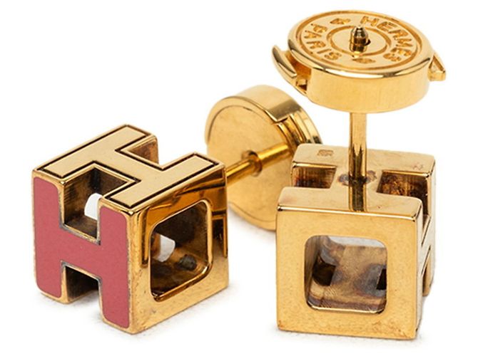 Hermès Hermes Cage d'H H-Cube Stecker-Ohrringe Pink Golden - Ansicht 2