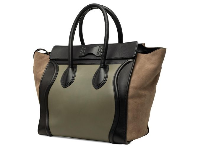 Céline Bolso de mano Celine Luggage Medium Shopper Negro Beige Verde Caqui - vista 2