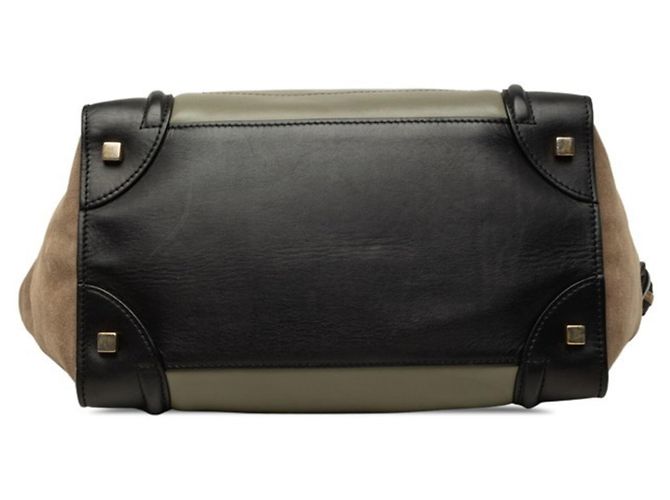 Céline Bolso de mano Celine Luggage Medium Shopper Negro Beige Verde Caqui - vista 3