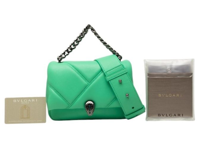 Bulgari Borsa a tracolla con catena Bvlgari Serpenti Cabochon Verde - vista 6