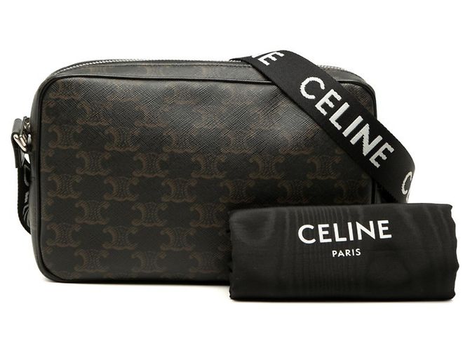 Céline Bolsa de Ombro Celine Triomphe Medium Logo Print Preto - vista 7