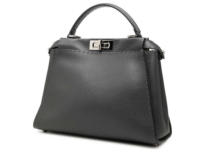 Fendi Selleria Peekaboo Medium Handtasche aus grauem Leder - Ansicht 2