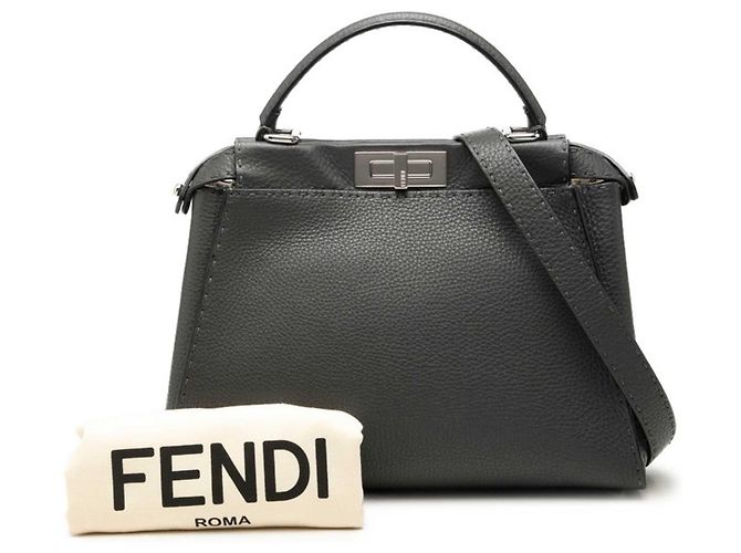 Fendi Selleria Peekaboo Medium Handtasche aus grauem Leder - Ansicht 7