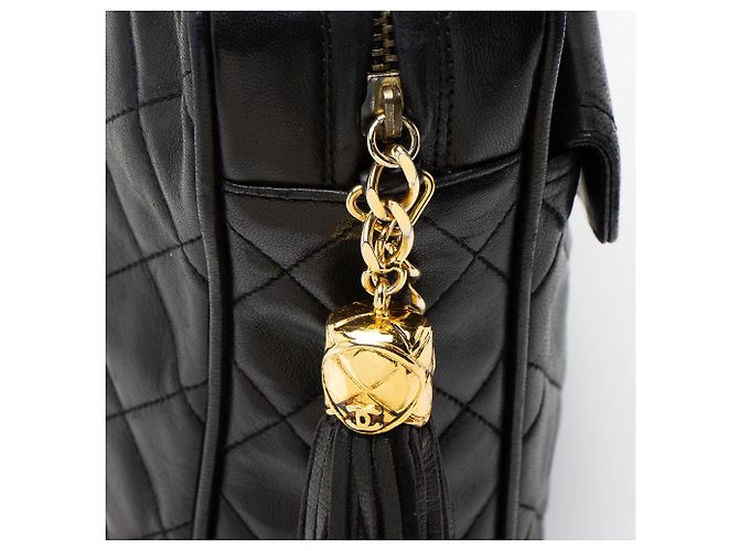 Chanel Vintage Camera Bag aus Lammleder mit Quaste Schwarz - Ansicht 10